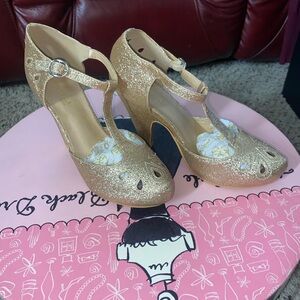Sparkling Gold T-Strap Heels